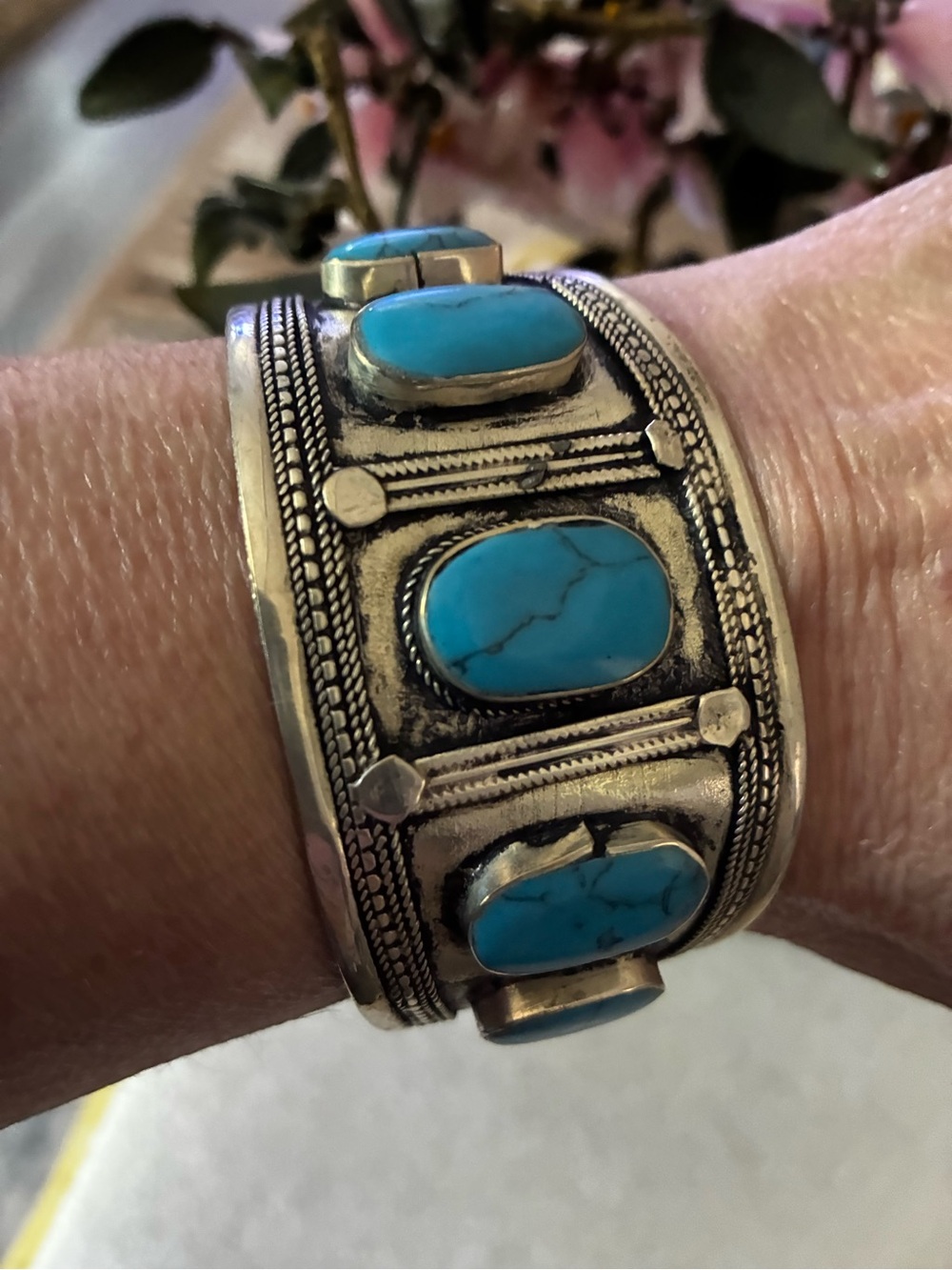 Antique Turquoise Silver Cuff Bracelet